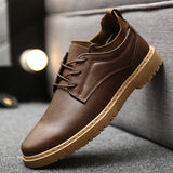 Xajzpa Fashionable men's casual leather shoes, outdoor sports hiking shoes, business soft soles, anti slip driving dad loafers