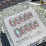 Xajzpa  10Pcs Aurora Cat Eye Handmade Press On Nails Short Square Head False Nails Wearable Simple Pure Manicure Full Over Nail Art Tips