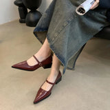 Xajzpa Retro Style Thick Heel Spring and Autumn Women Mary Jane Shoes Fashion Shallow Pointed Toe Ladies Comfort Office Pumps Footwear