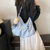 Xajzpa New Lightweight Nylon Drawstring ToteBag Literary Leisure Wrinkle Crossbody Bag Lazy Large Capacity Student Underarm Wrinkle Bag