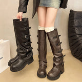 Xajzpa New Style Fashion Boots Women's Chunky Heel Mid-Calf Western Cowboy Boots Eepskin Leather Inner Material Outer Material