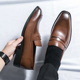 Xajzpa Ripe young men's simple genuine leather loafers elegant business fashion black formal luxury one foot casual office shoes