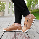 Xajzpa Men's Casual Leather Shoes for Men Fashion Four Seasons Breathable Lace-up Athletic Shoes Shallow Skate Shoes Large Sizes 38-48
