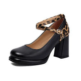 Xajzpa Round Toe Beige High Heels Women Shoes 2025 Spring Pumps Sandals Ladies Sweet 12cm Straps African Branded Brief Leopard Casual C