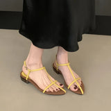 Xajzpa New Brand Women Sandal Fashion Narrow Band Flat Heel Ladies Gladiator Shoes Pointed Toe Ankle Buckle Zapatos Muje