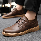 Xajzpa Fashionable men's casual leather shoes, outdoor sports hiking shoes, business soft soles, anti slip driving dad loafers