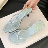 Xajzpa Summer Butterfly-knot Clip Toe Women Slippers Fashion Low Thin Heels Sandals Party Dress Flip Flops Shoes