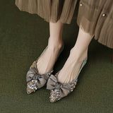 Xajzpa Women Bow Rhinestone Point Casual Shoes Women Flats Designer Dress Walking Shoes Autumn New Trend Shallow Zapatillas Mujer