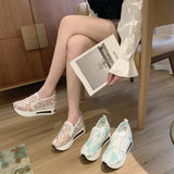 Female Wedge Shoes Sequin Mesh Breathable Shoes Women White Gold Platform Sneakers Women Height Increasing Wedges Shoes Casual
