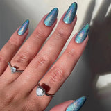 Xajzpa  24pcs Glitter Fake Nails Purple Shiny Cat Eye Press On Nails Almond Head Manicure Nail Tips Pink/Blue False Nail Patch For Girl