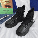 Xajzpa Autumn Winter Socks Boots New Men Ankle Boots Platform Black Shoes for Men Fur Chunky Punk Motorcycle Booties Gothic Shoes