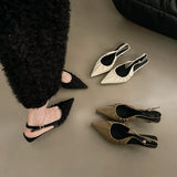 Xajzpa Brand New Women Sandal Shoes Fashion Point Toe Ladies Elegant Slingback Sandals Med Heel Dress Pumps Shoes Mujer