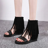 Xajzpa Brand Women's Shoes Zipper Sandals Boots Clogs Platform Fashion Wedge Ladies Mid-Calf Lolita High Heel Rome Square Toe Peep