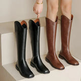 Xajzpa   Women Knee-high Boots  Leather Natural Leather Ladies Bootie Autumn and Winter Velvet Western Boots Goth Shoes Long Botas
