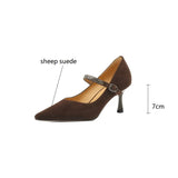 New Sheep Suede Mary Jane Shoes Women Spring Woman Shoes Pointed Toe High Heels Women Pumps Shoes for Women Zapatos De Mujer