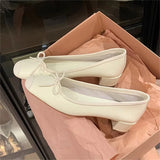 xajzpa Fashion Design Silk Ballerinas Women Pumps Slip On Loafers Round Toe Square Heels Bowknot Casual Spring Autumn Shoes