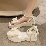 Xajzpa Clear Heels Bow Shoes Roman Sandals Suit Female Beige Summer Buckle Strap Open Toe Gladiator Black Clogs Girls Fashion Pear
