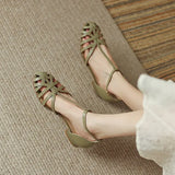Xajzpa Shoes Female Sandal Women's Girls Beige New Summer Comfort Low Retro Flat Back Strap Square heel Rubber PU Scandals Solid C