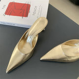 Xajzpa Spring New Brand Women Slipper Pointed Toe Slip On Ladies Mules Thin Low Heel Outdoor Dress Sandal Shoes