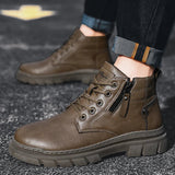 Xajzpa   Men Retro Work Ankle Boots Autumn Winter Thick Bottom High Top Casual Boots Leather Boots Chelsea Desert Waterproof  Boots Male