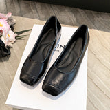 Xajzpa New Women's Genuine Leather Shoes Woman Square Toe Slip-on Loafers Casual Comfort Walk Shoes For Women Daily Outdoors Flat Shoes