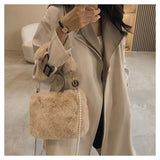 Xajzpa Autumn And Winter Plush Handbag For Woman New Small Chain Crossbody Bag Fashion Small Square Bag Single Shoulder Bag