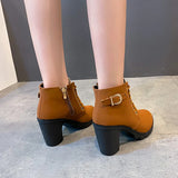 Xajzpa  Boots Women Shoes Women Fashion High Heel Lace Up Ankle Boots Ladies Buckle Platform Artificial Leather Shoes bota feminina