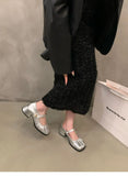 Xajzpa Boat Shoe Autumn Women's Heels Square Toe Black Flats Casual Female Sneakers Shallow Mouth Ladies' Footwear Summer Fall On Heels