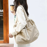 Xajzpa  Simple Casual Totes Teenager Students Corduroy Shoulder Bag Women Large Drawstring Handbag Ladies Shopping Bags