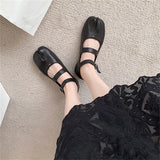 xajzpa Split Toe Flats Shoes Buckle Strap Women Comfort Bottom Ballerina Shoes Soft Leather Solid Outdoor Footwear