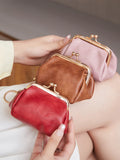 Xajzpa Retro Mini Lock Clip Coin Purse, Daily Portable and Cute Handheld Storage Bag for Girls, Solid Color Simple  Key Bag