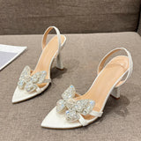 Xajzpa Size 35-41 Sexy Slingback Sandals Women Back Strap High Heels Summer Fashion Crystal Diamond Pointed Toe Wedding Prom Shoe