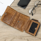 Xajzpa Leather Men‘s Short Wallet Hasp Genuine Leather Unisex Zipper Coin Clutch Purse Cowhide Card Holder Trifold Man wallets