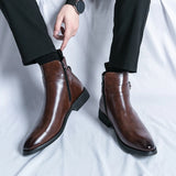Xajzpa high-quality new ankle boots with side zipper brown black classic business casual party personalized buckle men's shoes