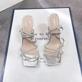 Xajzpa Cross-Shoes Sandals Stiletto Heels Summer Suit Female Beige Open Toe Black New Comfort Girls  Clear Fashion Peep High Low
