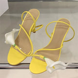 Xajzpa Summer Sexy Flower Narrow Band Women Sandals Street Style Open Toe Thin Heels Party Prom Shoes