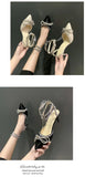 Xajzpa Banquet Dress White High Heels Elegant Temperament Dress Wedding Shoes Rhinestone Pointed Hollow Toe Sexy Sandals for Women