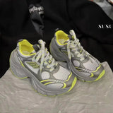 Xajzpa 2025 Summer New Women's Distressed Platform Sneakers Block Versatile Height Couple Shoes Casual Sports Shoes Running Shoes