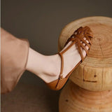 Xajzpa Shoes Female Sandal Women's Girls Beige New Summer Comfort Low Retro Flat Back Strap Square heel Rubber PU Scandals Solid C