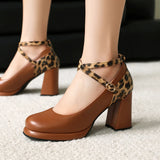 Xajzpa Round Toe Beige High Heels Women Shoes 2025 Spring Pumps Sandals Ladies Sweet 12cm Straps African Branded Brief Leopard Casual C