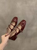 Xajzpa Boat Shoe Autumn Women's Heels Square Toe Black Flats Casual Female Sneakers Shallow Mouth Ladies' Footwear Summer Fall On Heels