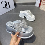 Crystal Bow Women Slippers Luxury Platform Flip Flops Shoes 2024 Summer Dress Fashion Slingback Sandals Trend Slides Femme