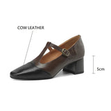 New Genuine Leather Women Mary Jane Shoes Spring Retro Woman Shoes Square Toe Women Pumps Shoes for Women Zapatos De Mujer