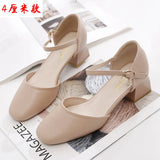 Xajzpa Beige Heeled Sandals Comfort Shoes for Women Med Buckle Strap 2025 Summer Black Block Girls Low Closed High Medium New Fashion S