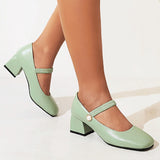 Xajzpa - Elegant Medium Heels Women Pumps Mary Jane Shoes New Spring White Blue Green Heeled Wedding Office Shoes Female Large Size