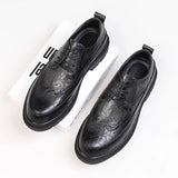 Xajzpa Men Korea Leather Platform Oxfords Slip On Thick Tottom For Male Derby Shoes Casual Loafers Mens Square Toe Formal Dress Shoes