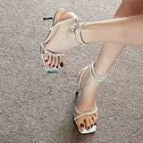 Xajzpa Cross-Shoes Sandals Stiletto Heels Summer Suit Female Beige Open Toe Black New Comfort Girls  Clear Fashion Peep High Low