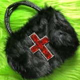 Xajzpa - Y2k Gothic Handbag Soft Plush Black Cross Applique Shoulder Bag Fashion Harajuku Style Punk Hip Hop Biker Crossbody Bag