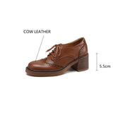New Spring Cow Leather Women Shoes Round Toe Women Pumps Platform Shoes for Women Zapatos Mujer Lace Up Brogue Designs Loafers