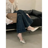 Xajzpa Sandals Stiletto Heels Women's Female Shoe New Girls Comfort Low Summer Fashion High Pointed Beige Rubber Fabric Buckle Str